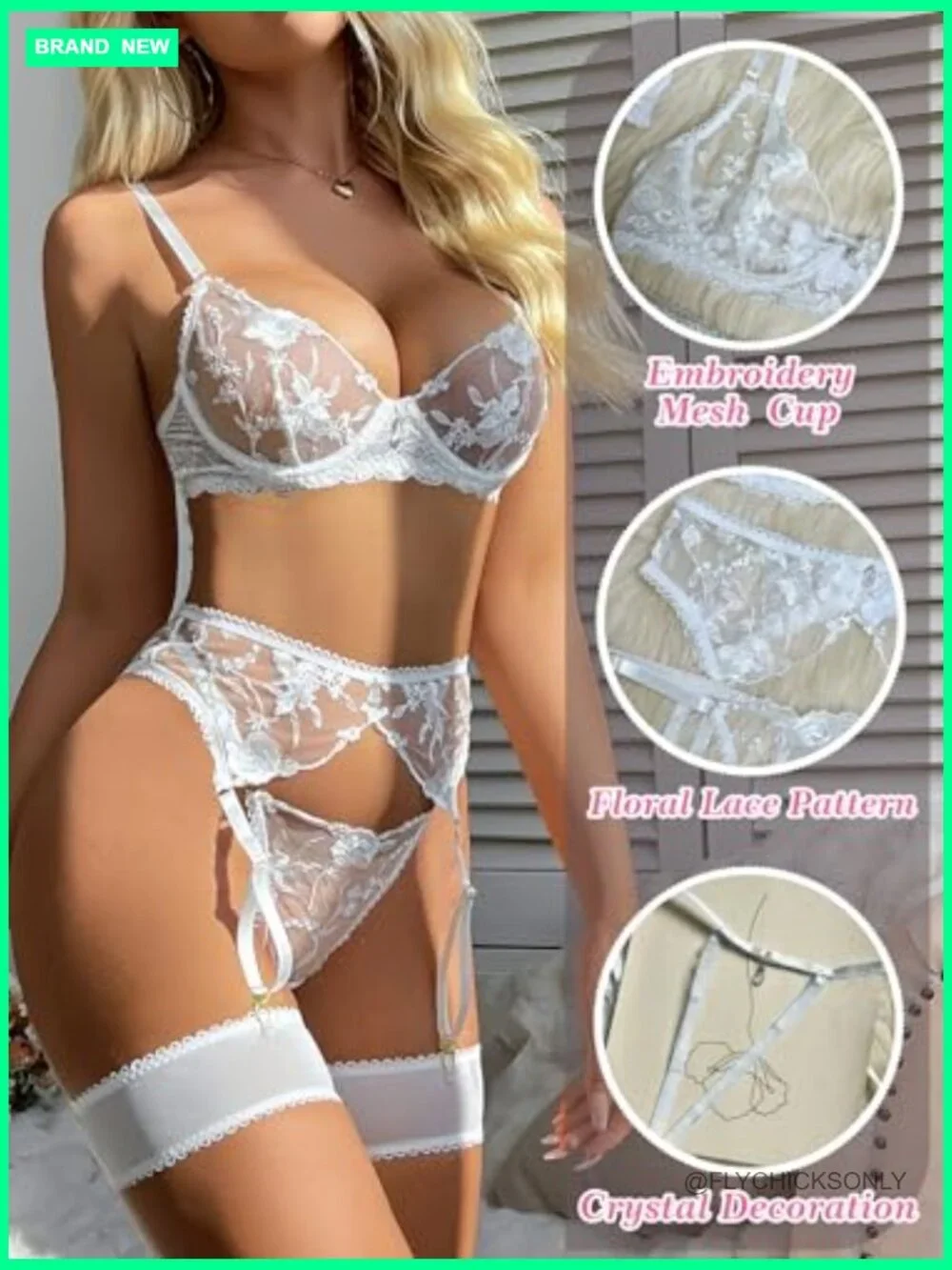 3 Piece Lace Lingerie Set with Garter Belt Teddy Sexy Bra and Panty Set